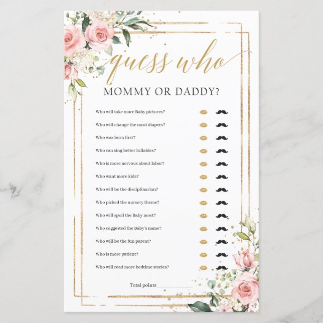 Papier Jeu boho rose rose floral or maman ou papa (Devant)