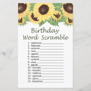 Papier JEU D'ANNIVERSAIRE DE tournesol MOT SCRAMBLE