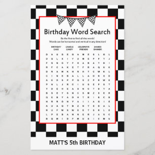Papier Jeu d'anniversaire de voiture de course IMPRIMÉ