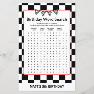 Papier Jeu d'anniversaire de voiture de course IMPRIMÉ