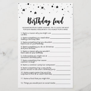 Papier Jeu d'anniversaire Feud avec réponses