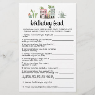 Papier Jeu d'anniversaire Feud avec réponses