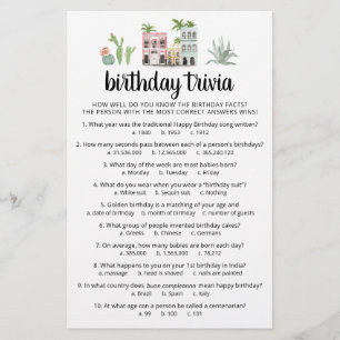 Papier Jeu d'anniversaire Trivia avec réponses Anniversai