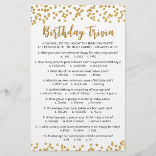 Papier Jeu d'anniversaire Trivia avec réponses Anniversai
