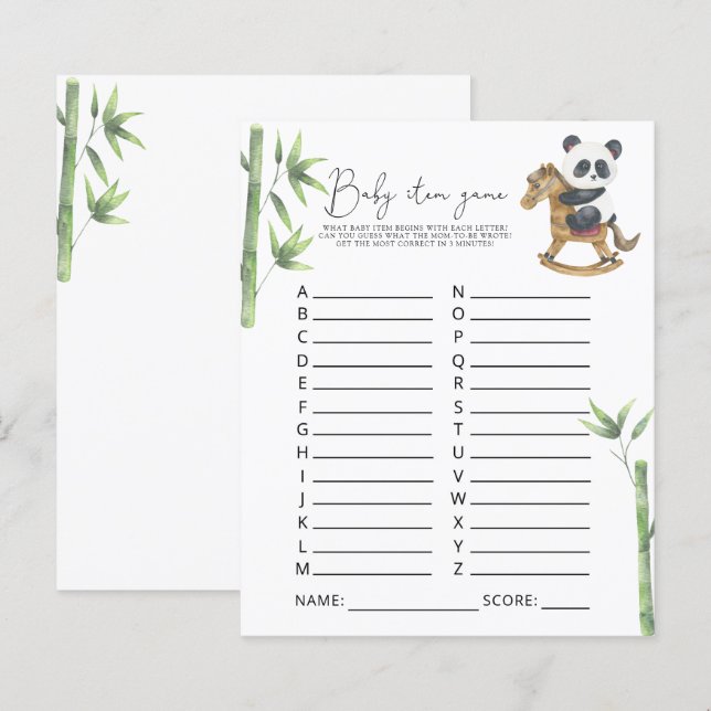 Papier Jeu d'article bébé panda. Jeu de baby shower (Devant / Derrière)