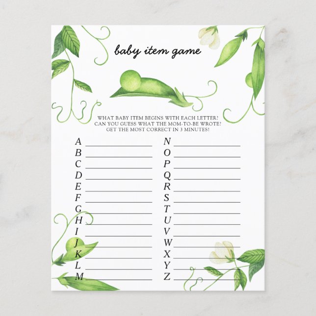 Papier Jeu d'article pour bébé de pois. Jeu baby shower (Devant)