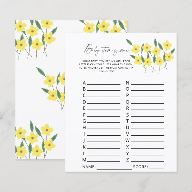 Papier Jeu d'article pour bébé fleur sauvage. Jeu baby sh (Devant / Derrière)