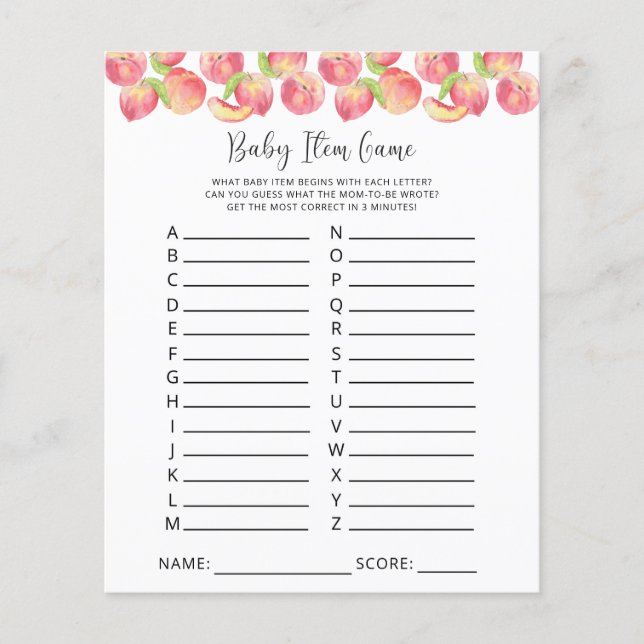 Papier Jeu d'article pour bébé Pêcher. Jeu baby shower (Devant)