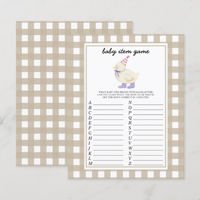Papier Jeu d'articles pour bébé Shower de canard (Devant / Derrière)