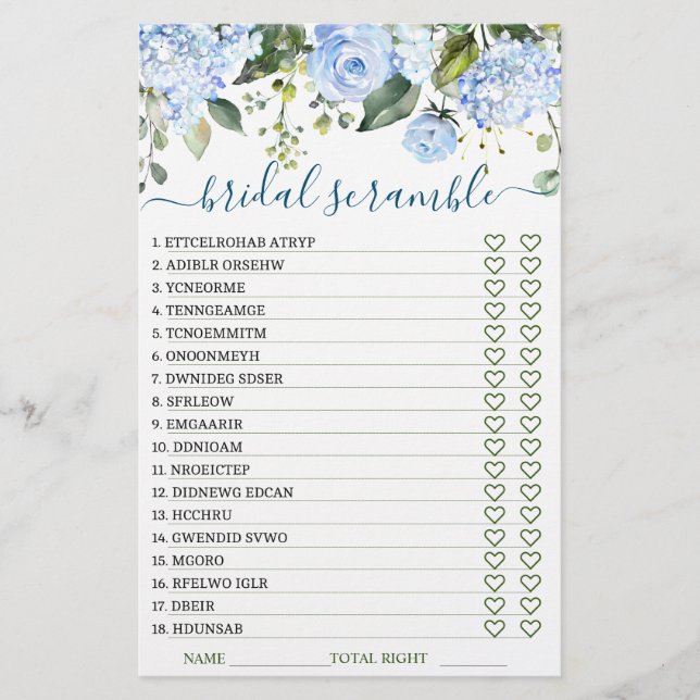 Papier JEU DE BABILLES DE MARIÉE Hydrangea Bleue DOUBLE F (Devant)