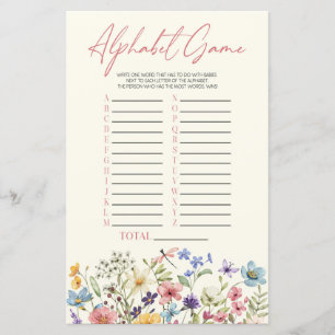 Papier Jeu de Baby Shower Alphabet Floral Fleur Sauvage