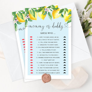 Papier Jeu de baby shower au citron bleu maman ou papa