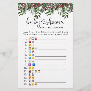 Papier Jeu de baby shower avec émoji d'image de verdure