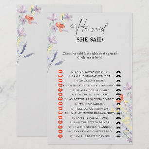 Papier Jeu de baby shower bohème floral 'Il a dit, elle a