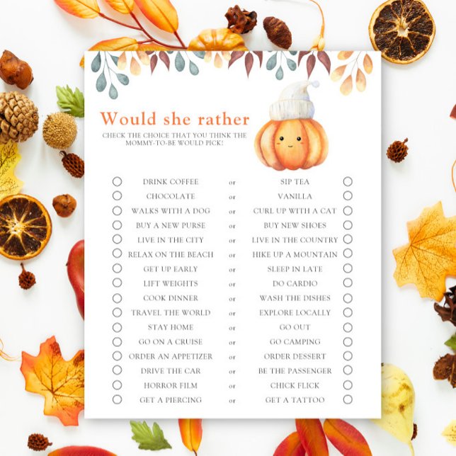 Papier Jeu de baby shower « Citrouille d'automne / Préfèr (Créateur téléchargé)