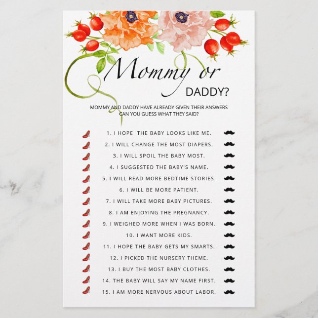 Papier Jeu de baby shower citrouille maman ou papa (Devant)