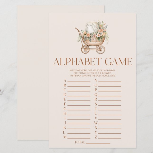 Papier Jeu de Baby shower d'Alphabet de transport Floral  (Devant / Derrière)