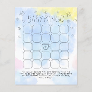 Papier Jeu de baby shower de bingo bleu aquarelle minimal