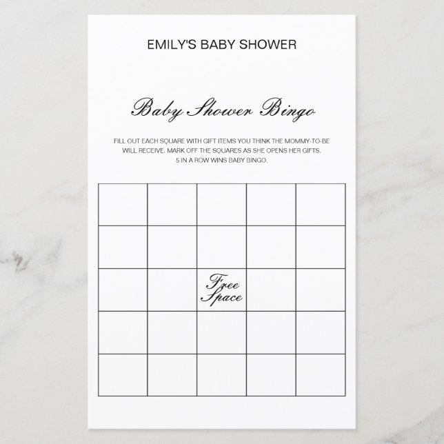 Papier Jeu de Baby shower de Bingo de bébé modifiable IMP (Devant)