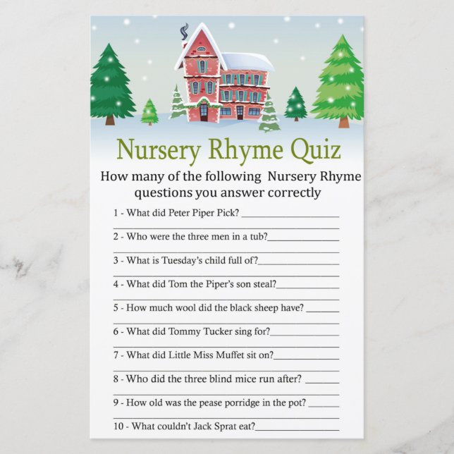 Papier jeu de baby shower de christmas Nursery Rhyme (Devant)