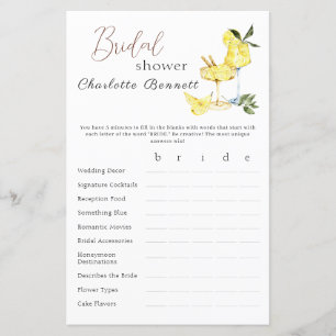 Papier Jeu de Baby Shower de Cocktail Limoncello d'Amour