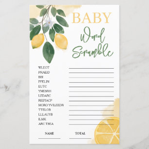 Papier Jeu de Baby shower de course de mot citron
