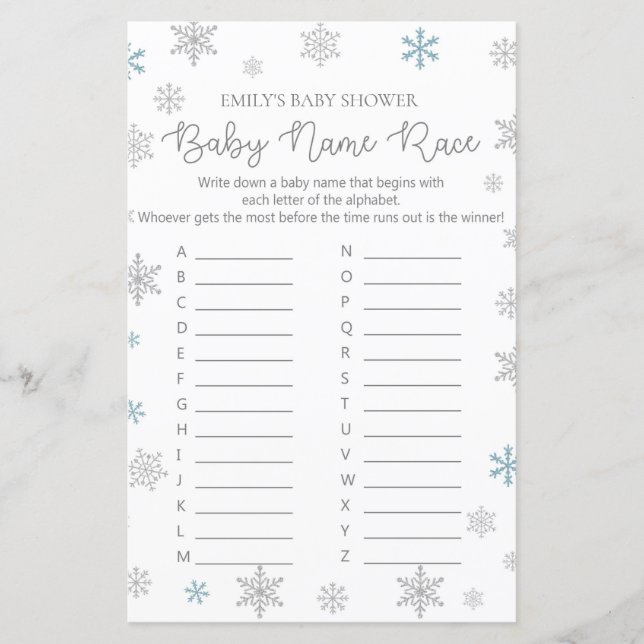 Papier Jeu de Baby shower de flocon de neige d'hiver IMPR (Devant)