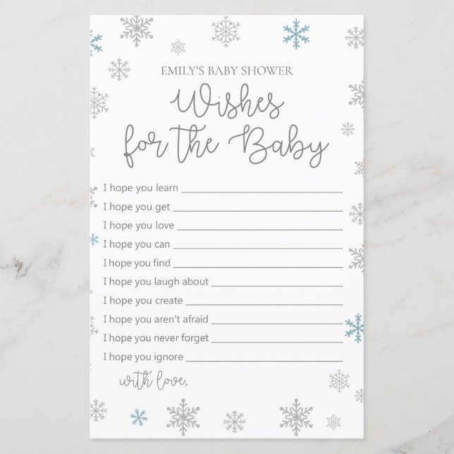 Papier Jeu de Baby shower de flocon de neige d'hiver IMPR (Devant)