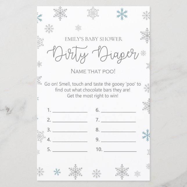 Papier Jeu de Baby shower de flocon de neige d'hiver IMPR (Devant)