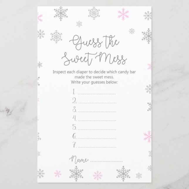 Papier Jeu de Baby shower de flocon de neige d'hiver IMPR (Devant)