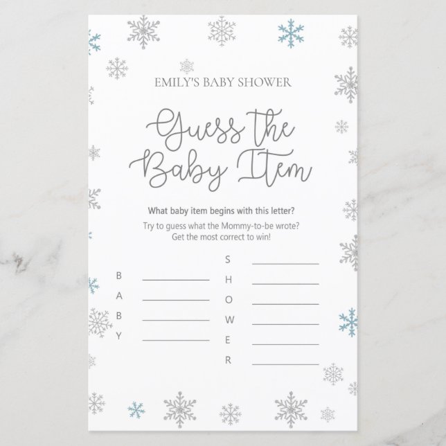 Papier Jeu de Baby shower de flocon de neige d'hiver IMPR (Devant)