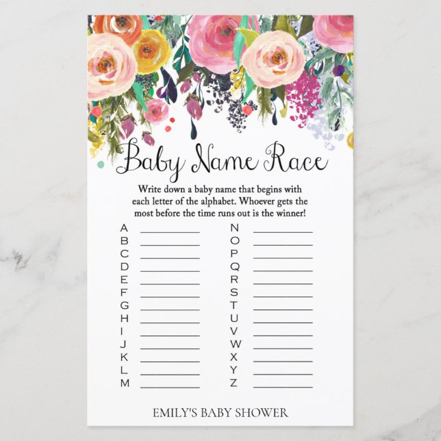 Papier Jeu de Baby shower de jardin fleuri IMPRIMÉ (Devant)