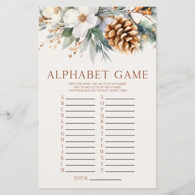 Papier Jeu de Baby shower de l'alphabet floral de l'arbre (Devant)