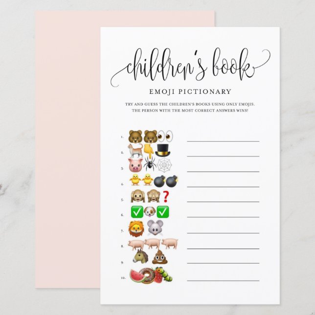 Papier Jeu de Baby shower de livre pour enfants à script  (Devant / Derrière)
