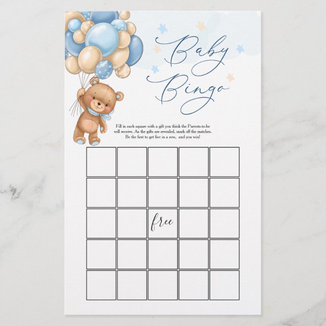 Papier Jeu de Baby shower de l'ours en peluche - Bingo (Devant)