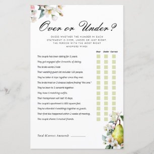 Papier Jeu de Baby Shower de mariage sur ou sous la poire