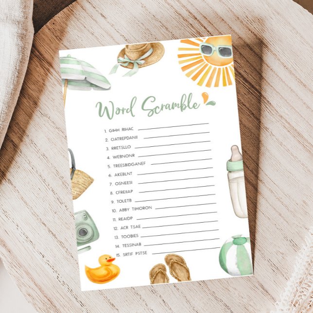 Papier Jeu de Baby shower de mots de course de verdure (Summer Baby Bash Baby Shower Word Scramble Game)