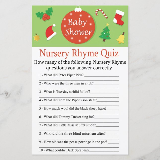 Papier Jeu de baby shower de Noël Nursery Rhyme (Devant)