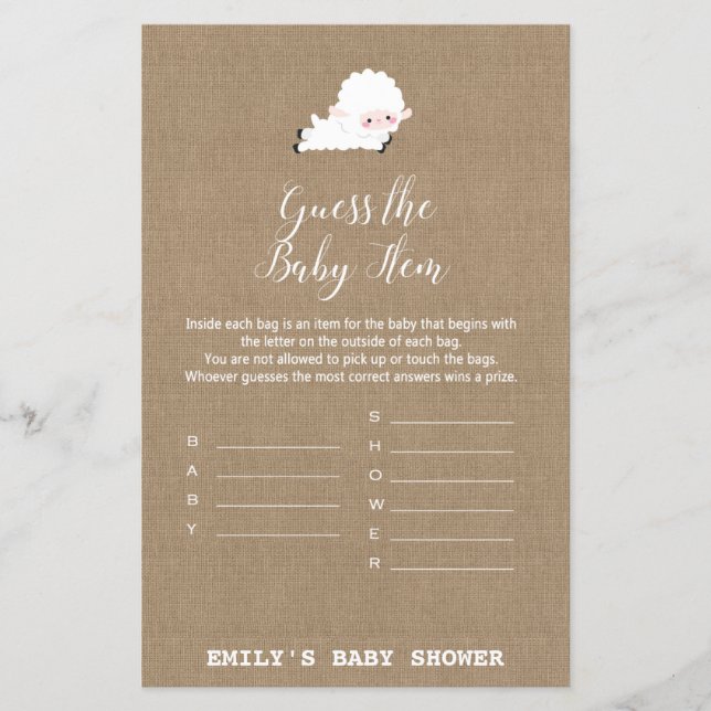 Papier Jeu de Baby shower de petit agneau IMPRIMÉ (Devant)
