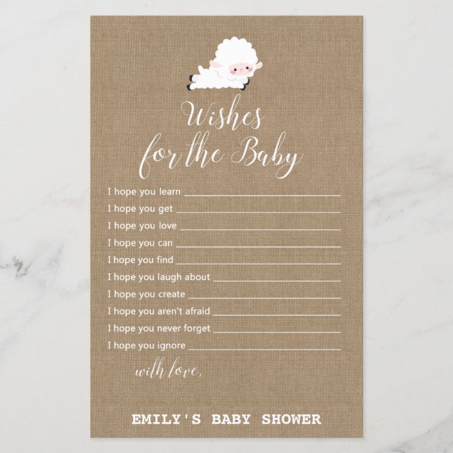 Papier Jeu de Baby shower de petit agneau IMPRIMÉ (Devant)