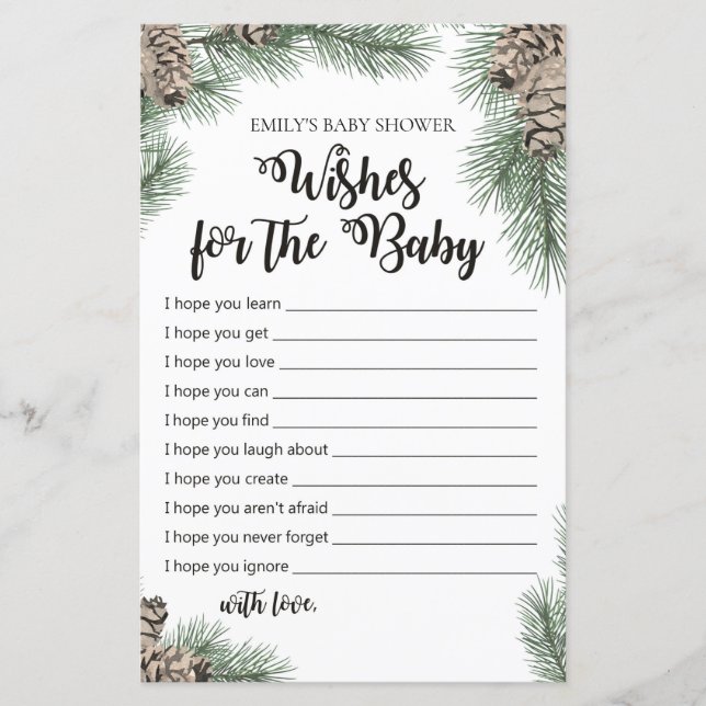 Papier Jeu de Baby shower de Pinecone d'hiver IMPRIMÉ (Devant)