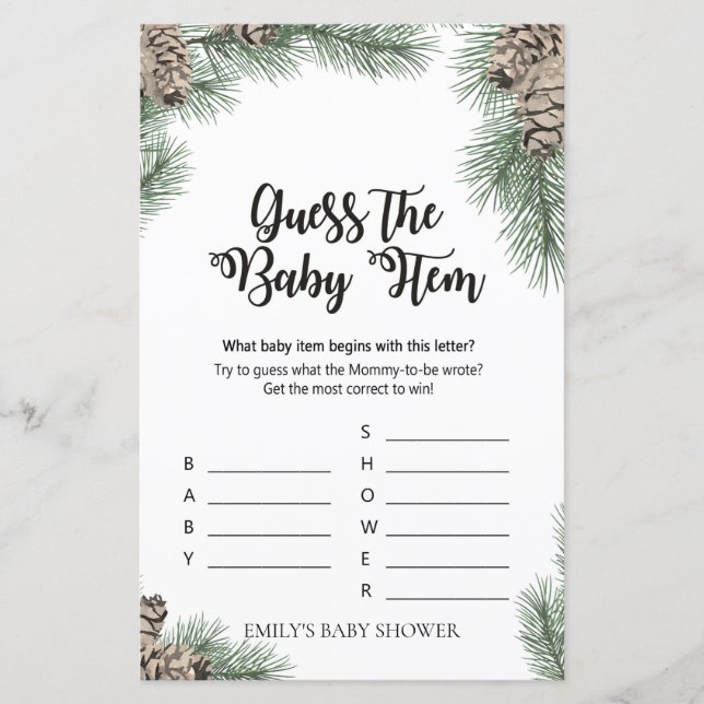 Papier Jeu de Baby shower de Pinecone d'hiver IMPRIMÉ (Devant)