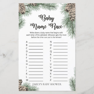 Papier Jeu de Baby shower de Pinecone d'hiver IMPRIMÉ