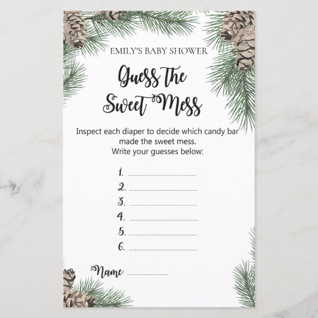 Papier Jeu de Baby shower de Pinecone d'hiver IMPRIMÉ (Devant)