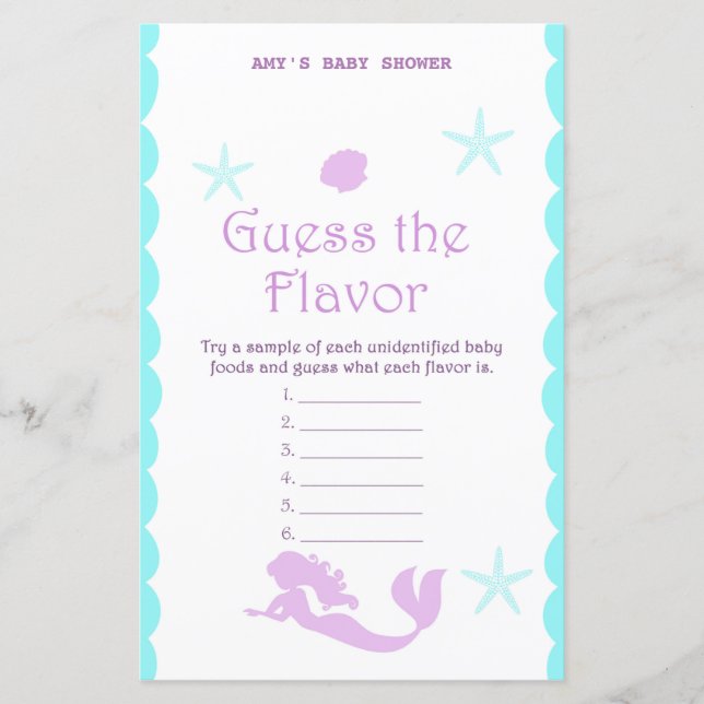 Papier Jeu de Baby shower de sirène imprimé (Devant)