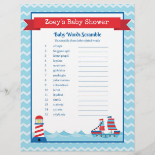 Papier Jeu de Baby shower de thème nautique Scramble