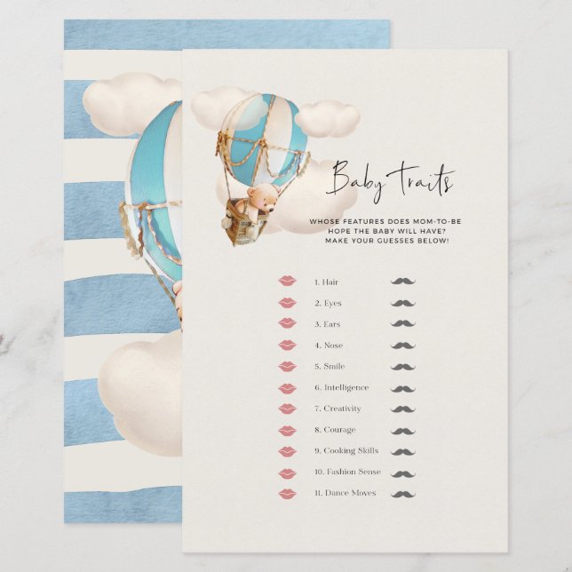 Papier Jeu de Baby shower d'ours - Bébé Traits (Devant / Derrière)