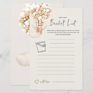 Papier Jeu de Baby shower d'ours - Liste des compartiment