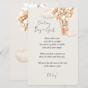 Papier Jeu de Baby shower d'ours - Ne pas dire garçon ou