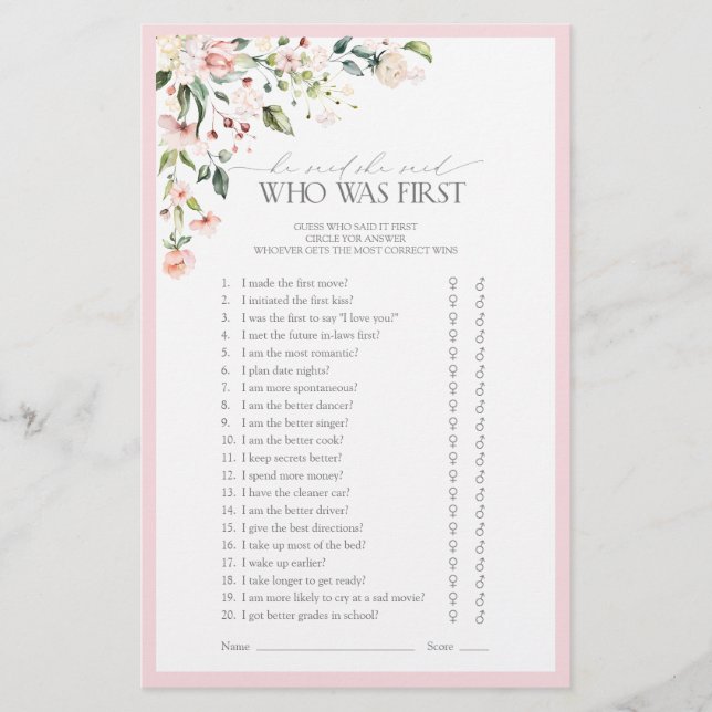 Papier Jeu de Baby Shower Élégant Fleurs Aquarelle Rose p (Devant)